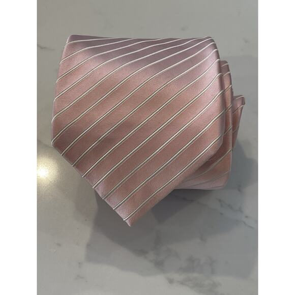 DOLCEPUNTA 7 Fold Italian 100% Luxury Silk Tie XL 62 x 4 Pink Stripes - Picture 2 of 7